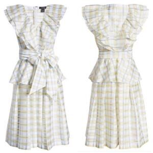 Nordstorm Halogen Atlantic Pacific Plaid Ruffle Bow Front Midi‎ Dress Size Small